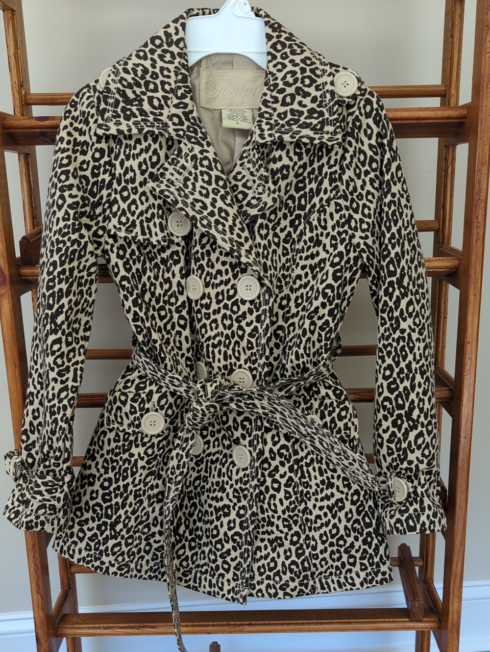 Jou Jou Beige and Black Leopard Print Trench Coat Girl's Medium